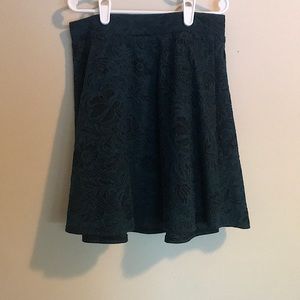 Black and dark green patterned skater skirt